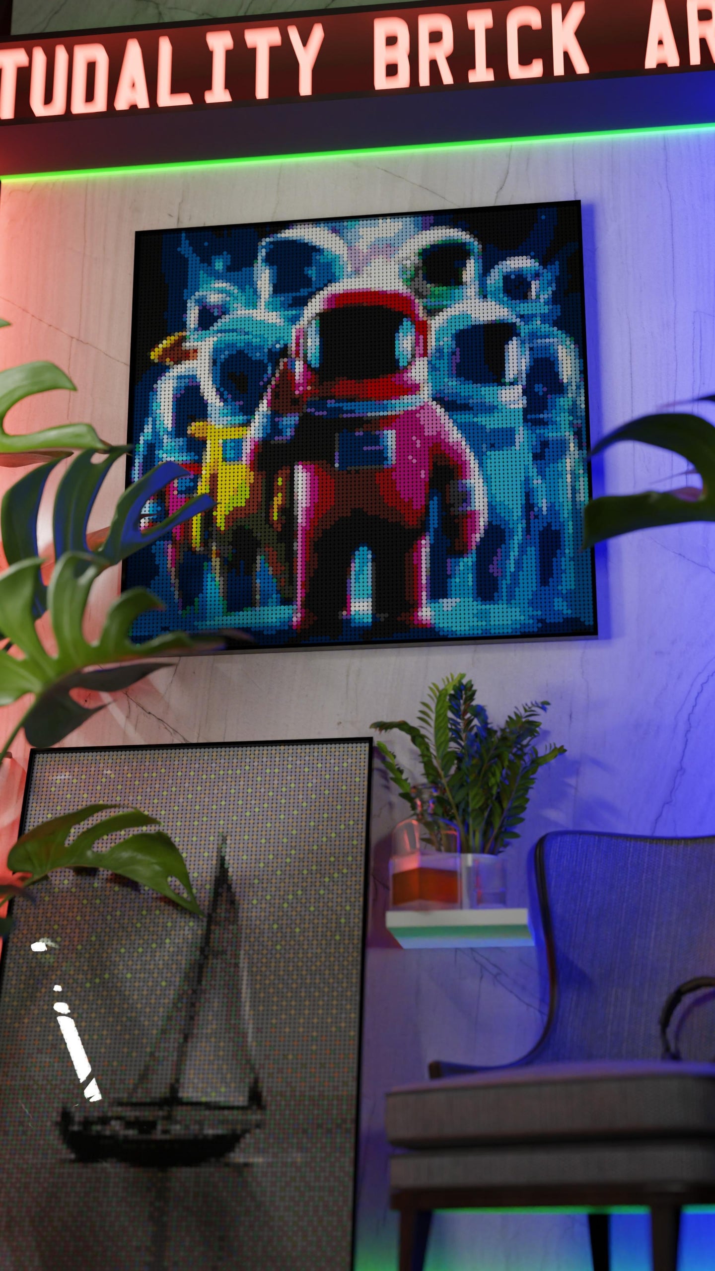 Amongst Friends  LEGO® Style mosaic wall art made from colorful plastic bricks